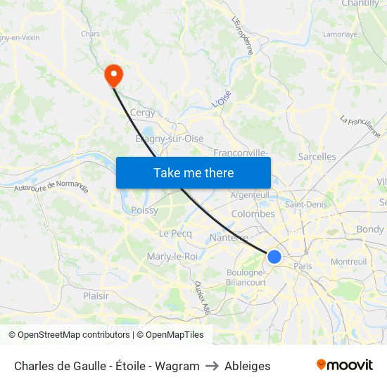 Charles de Gaulle - Étoile - Wagram to Ableiges map