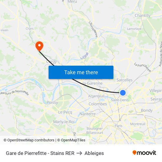 Gare de Pierrefitte - Stains RER to Ableiges map