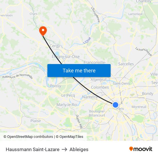 Haussmann Saint-Lazare to Ableiges map