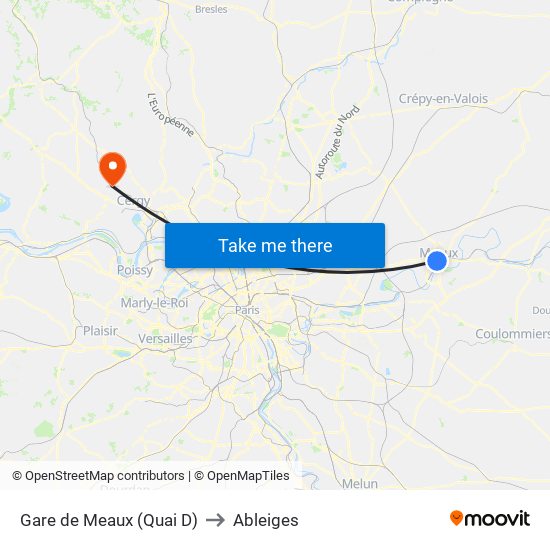 Gare de Meaux (Quai D) to Ableiges map