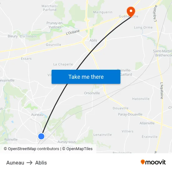 Auneau to Ablis map
