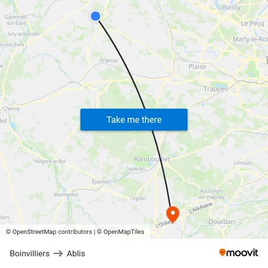 Boinvilliers to Ablis map