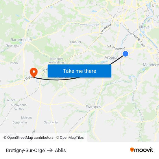 Bretigny-Sur-Orge to Ablis map