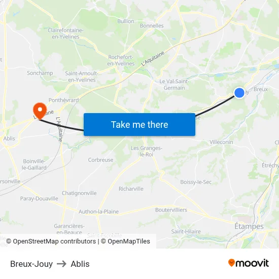 Breux-Jouy to Ablis map