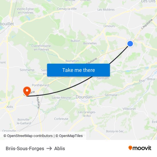 Briis-Sous-Forges to Ablis map