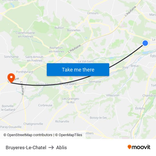 Bruyeres-Le-Chatel to Ablis map