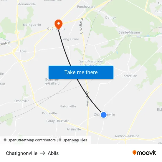 Chatignonville to Ablis map