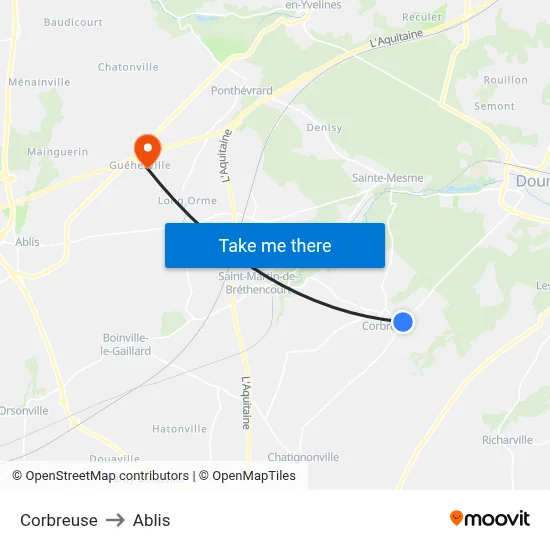 Corbreuse to Ablis map