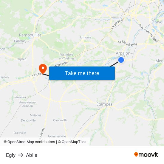 Egly to Ablis map