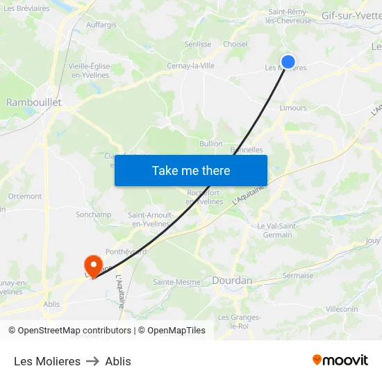 Les Molieres to Ablis map