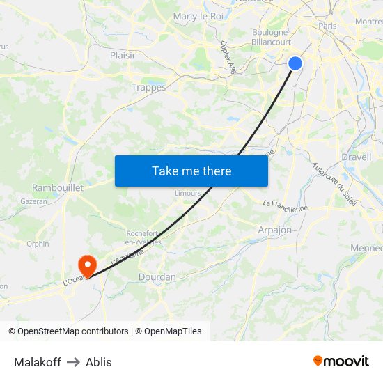 Malakoff to Ablis map