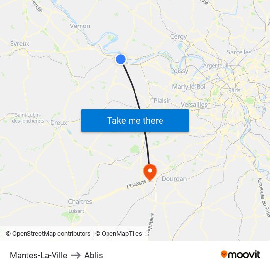 Mantes-La-Ville to Ablis map