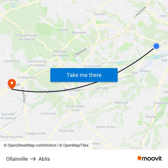 Ollainville to Ablis map