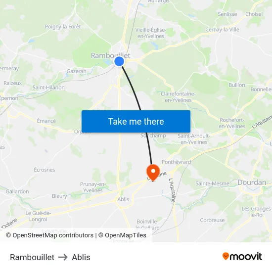 Rambouillet to Ablis map