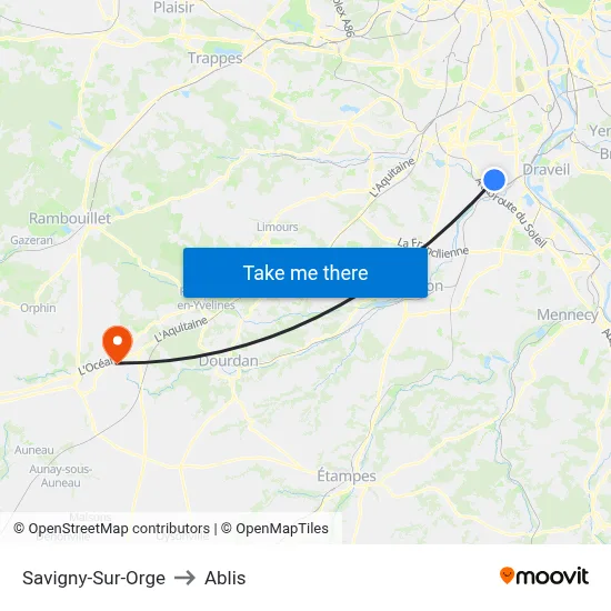 Savigny-Sur-Orge to Ablis map