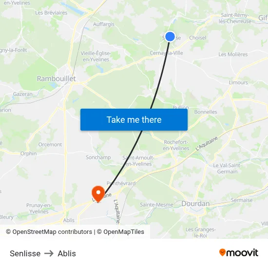 Senlisse to Ablis map