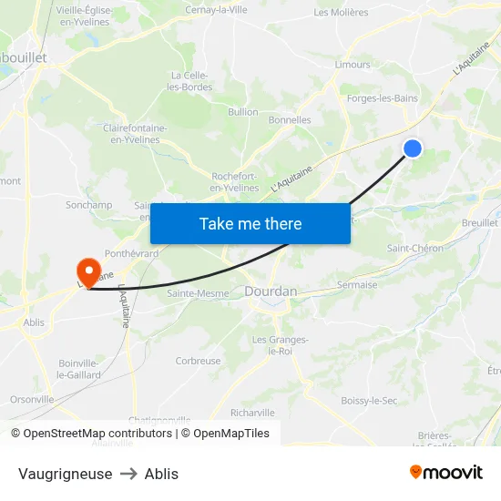 Vaugrigneuse to Ablis map