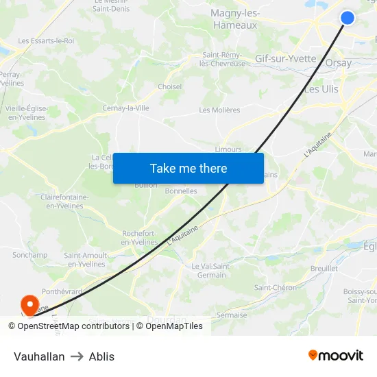 Vauhallan to Ablis map