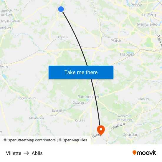 Villette to Ablis map