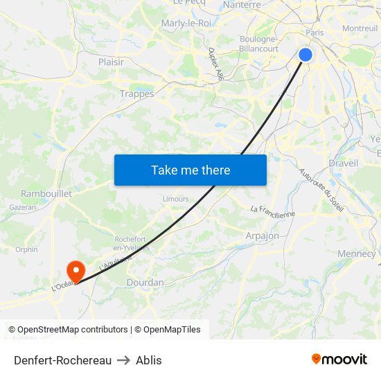 Denfert-Rochereau to Ablis map
