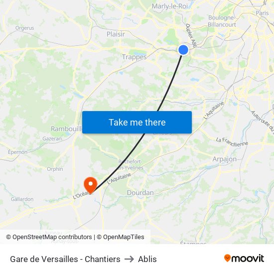 Gare de Versailles - Chantiers to Ablis map