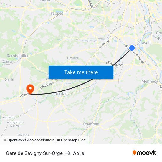 Gare de Savigny-Sur-Orge to Ablis map