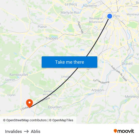 Invalides to Ablis map