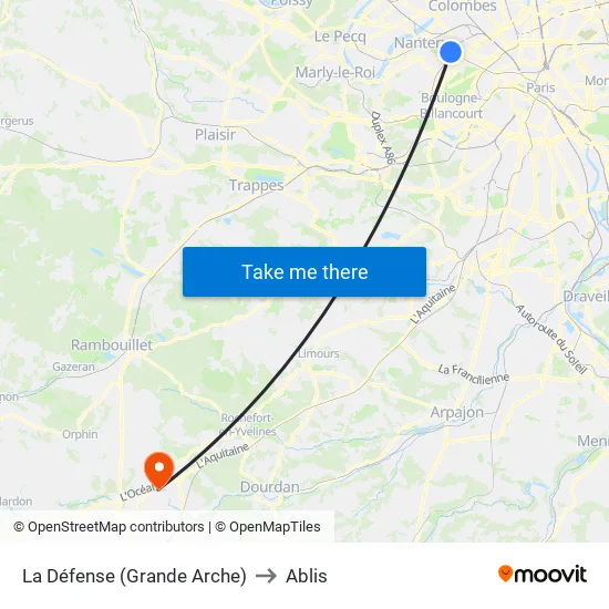 La Défense (Grande Arche) to Ablis map