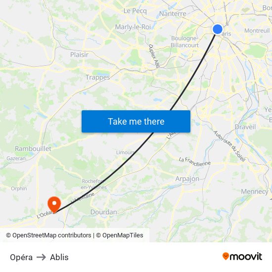 Opéra to Ablis map