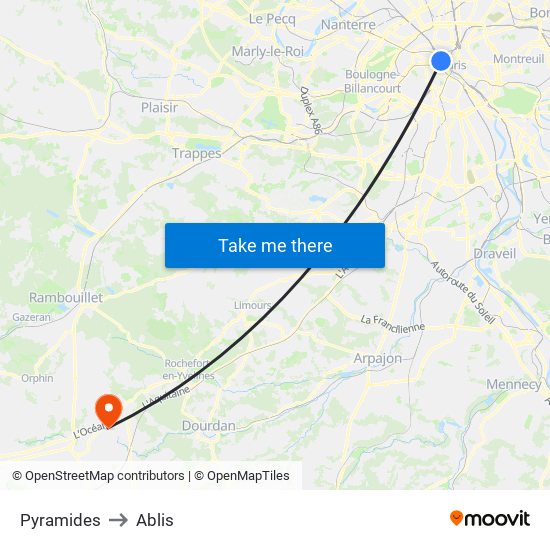 Pyramides to Ablis map