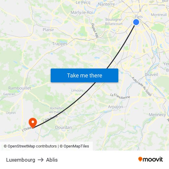 Luxembourg to Ablis map