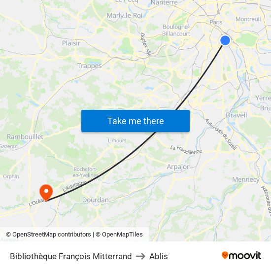 Bibliothèque François Mitterrand to Ablis map