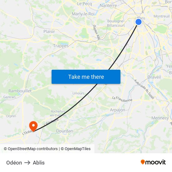 Odéon to Ablis map