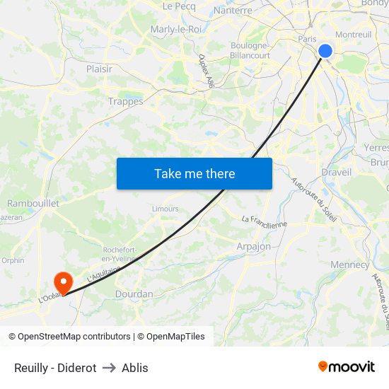 Reuilly - Diderot to Ablis map