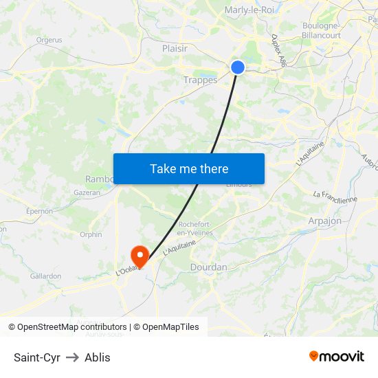 Saint-Cyr to Ablis map