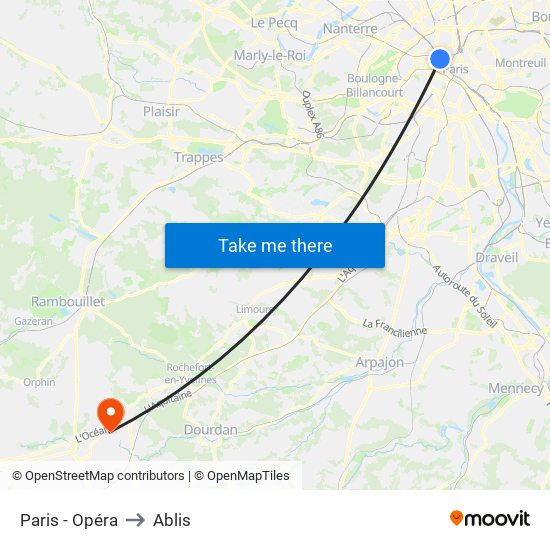 Paris - Opéra to Ablis map