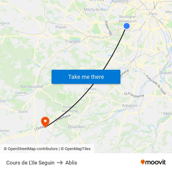 Cours de L'Ile Seguin to Ablis map