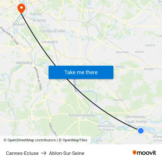 Cannes-Ecluse to Ablon-Sur-Seine map