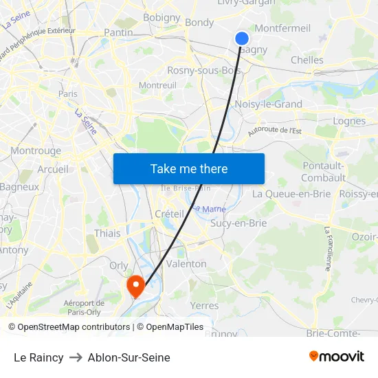 Le Raincy to Ablon-Sur-Seine map