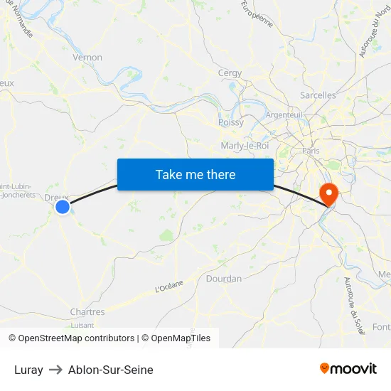 Luray to Ablon-Sur-Seine map