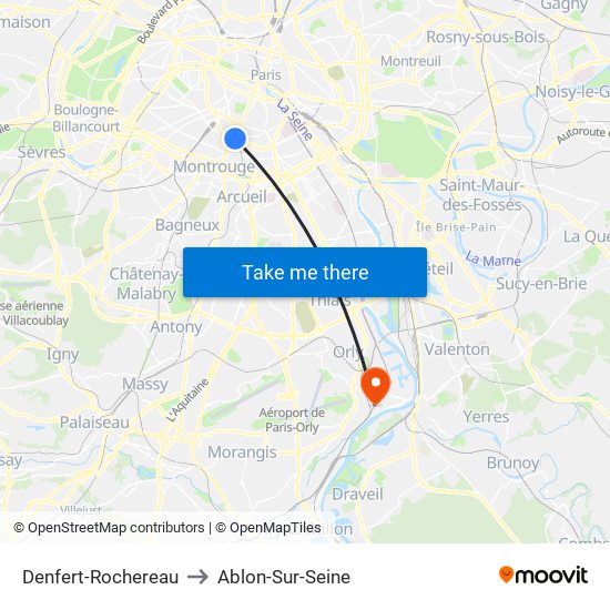Denfert-Rochereau to Ablon-Sur-Seine map