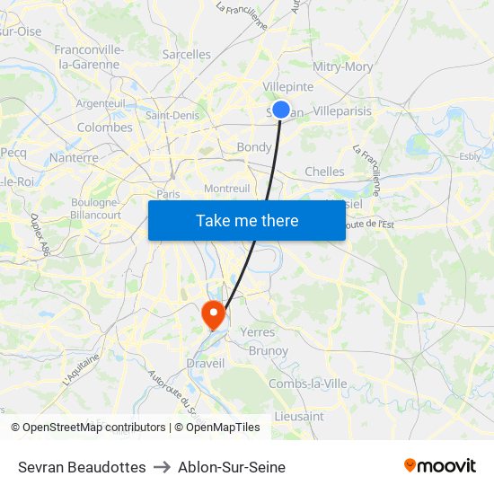Sevran Beaudottes to Ablon-Sur-Seine map