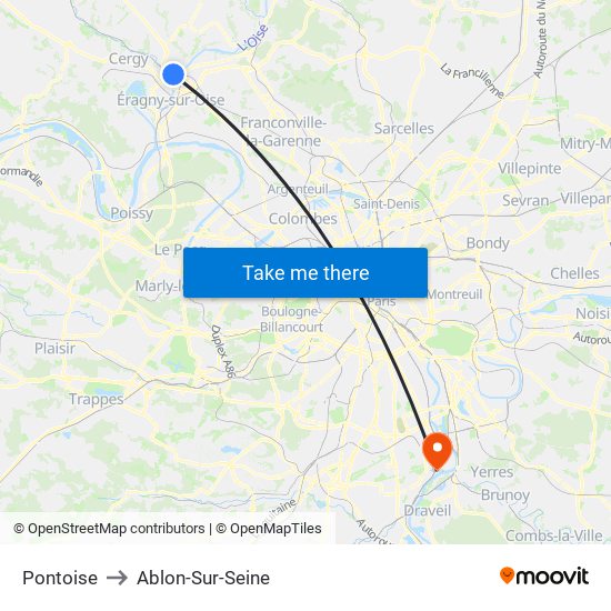 Pontoise to Ablon-Sur-Seine map