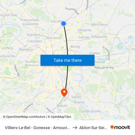 Villiers-Le-Bel - Gonesse - Arnouville to Ablon-Sur-Seine map