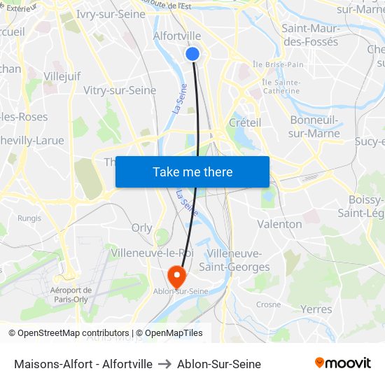 Maisons-Alfort - Alfortville to Ablon-Sur-Seine map
