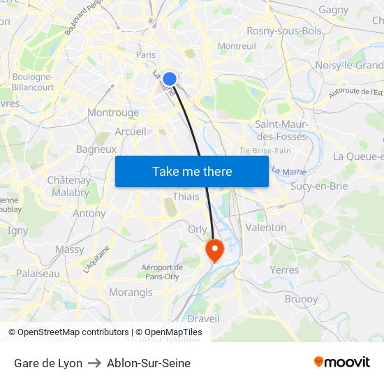 Gare de Lyon to Ablon-Sur-Seine map