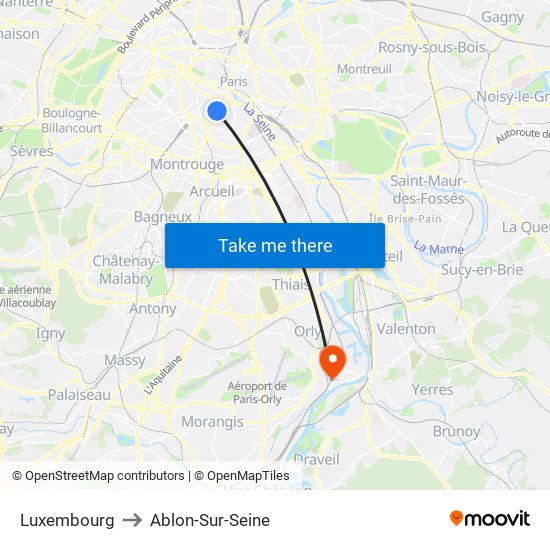 Luxembourg to Ablon-Sur-Seine map
