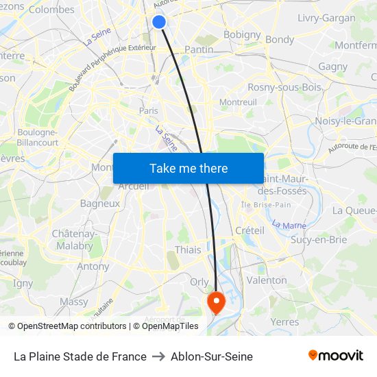 La Plaine Stade de France to Ablon-Sur-Seine map
