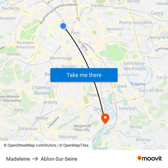 Madeleine to Ablon-Sur-Seine map
