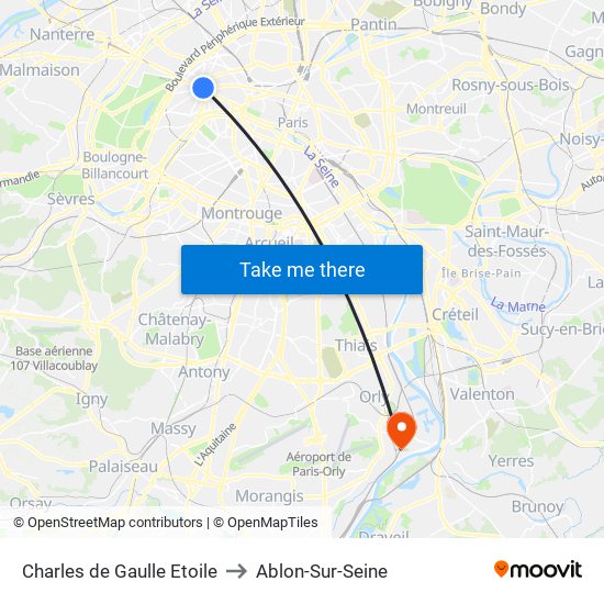 Charles de Gaulle Etoile to Ablon-Sur-Seine map
